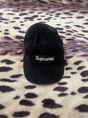 Supreme Black Corduroy 5-Panel Cap with Logo Patch